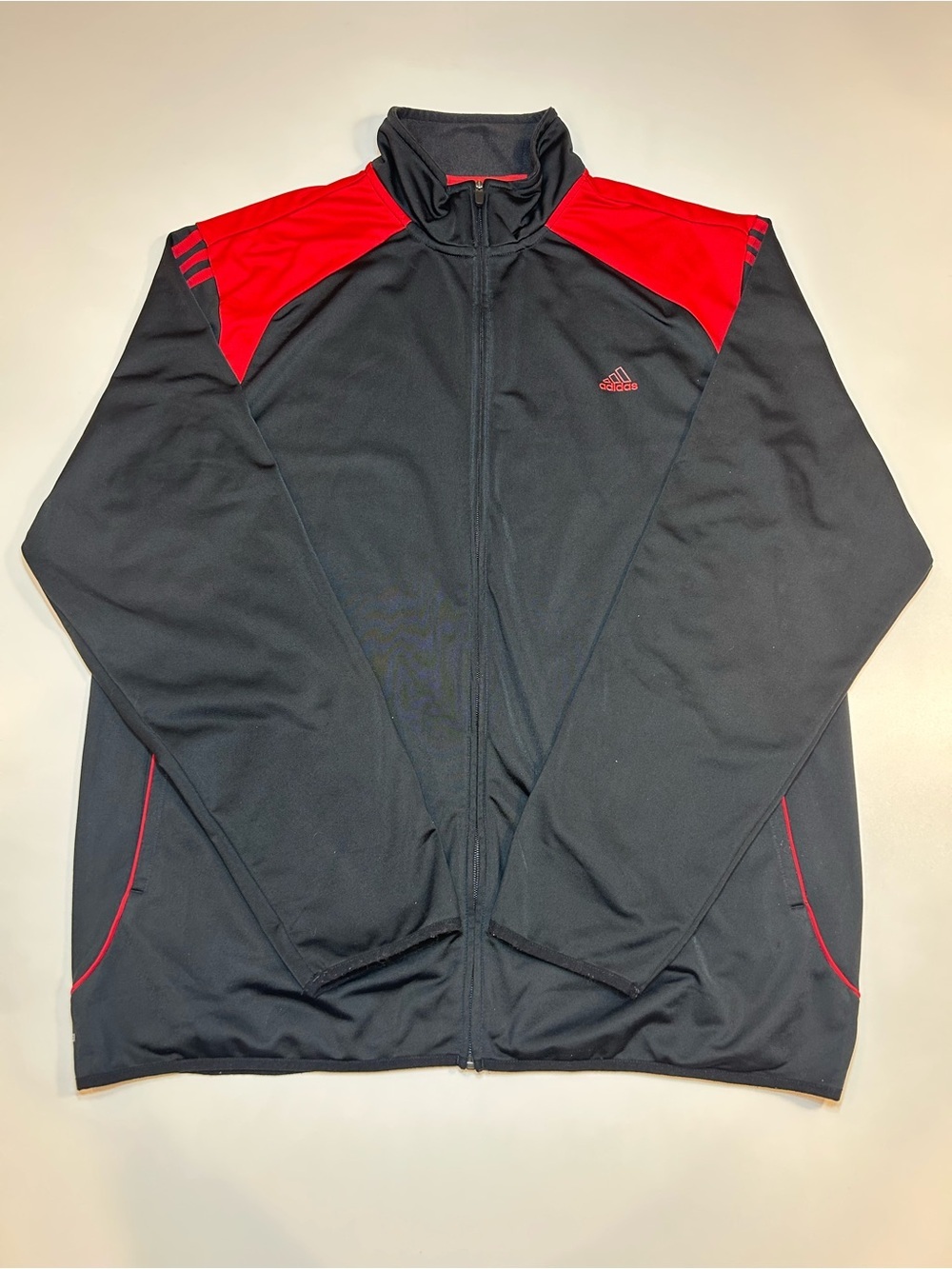 Adidas Black & Red Performance Full Zip Track Jacket Pinstripe Piping